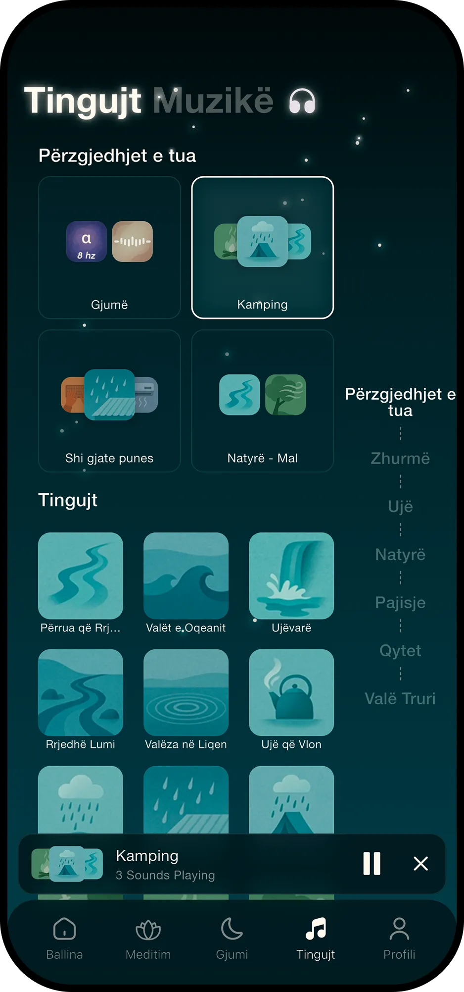 Tinguj relaksues dhe kombinime të personalizueshme për përqendrim, gjumë dhe meditim në aplikacionin BrightNest